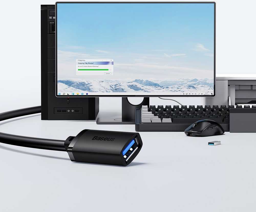 USB 2.0 prailginimo kabelis Baseus vyris į moterišką, AirJoy serija, 1.5 m (juodas)