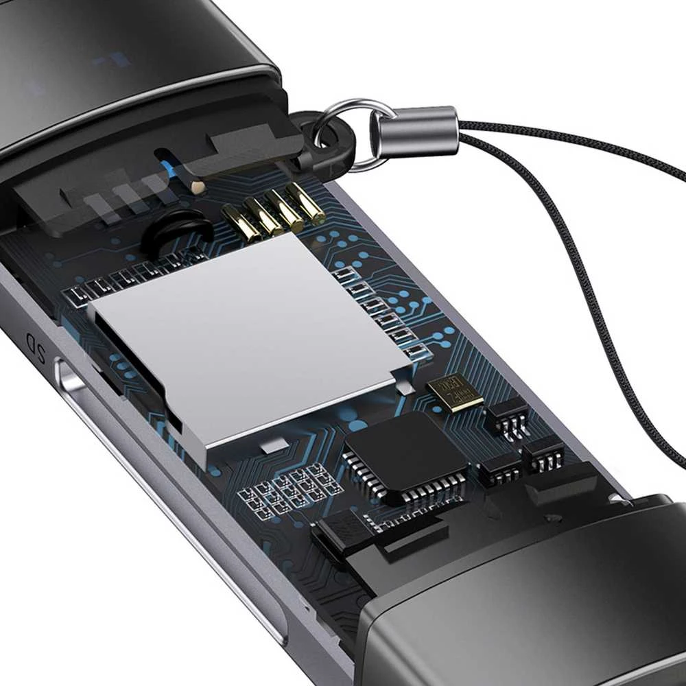 Baseus Lite serijos SD/TF atminties kortelių skaitytuvas USB + USB-C – pilkas