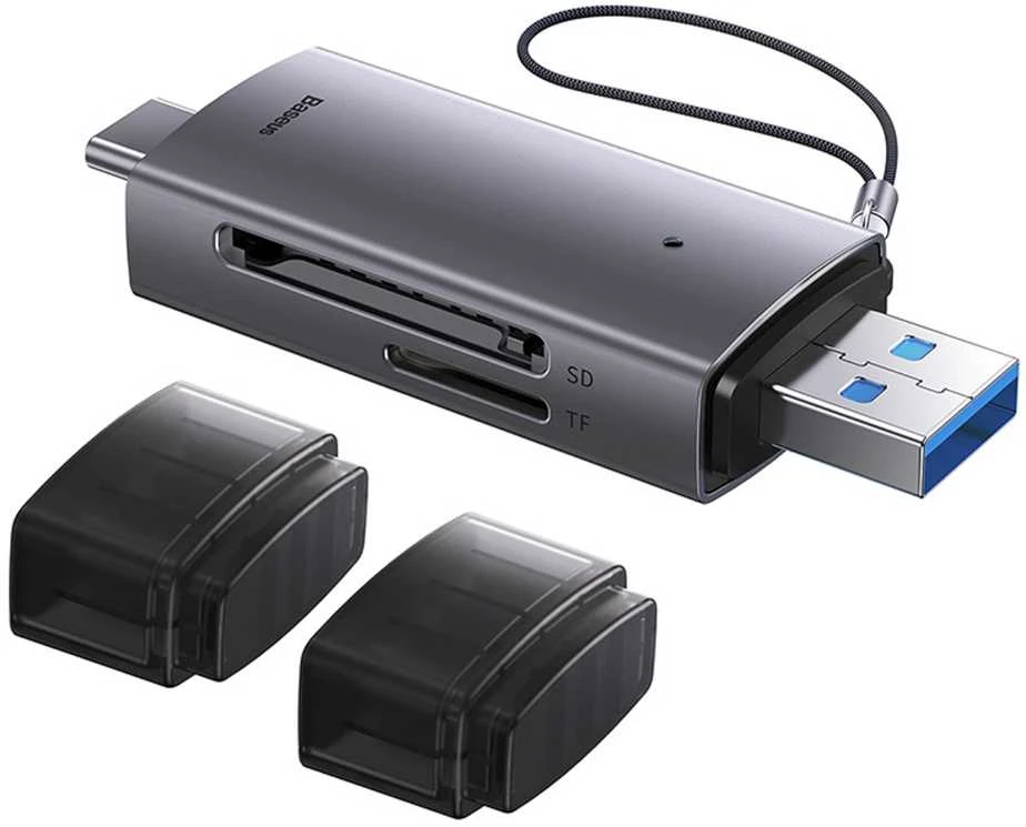 Baseus Lite serijos SD/TF atminties kortelių skaitytuvas USB + USB-C – pilkas