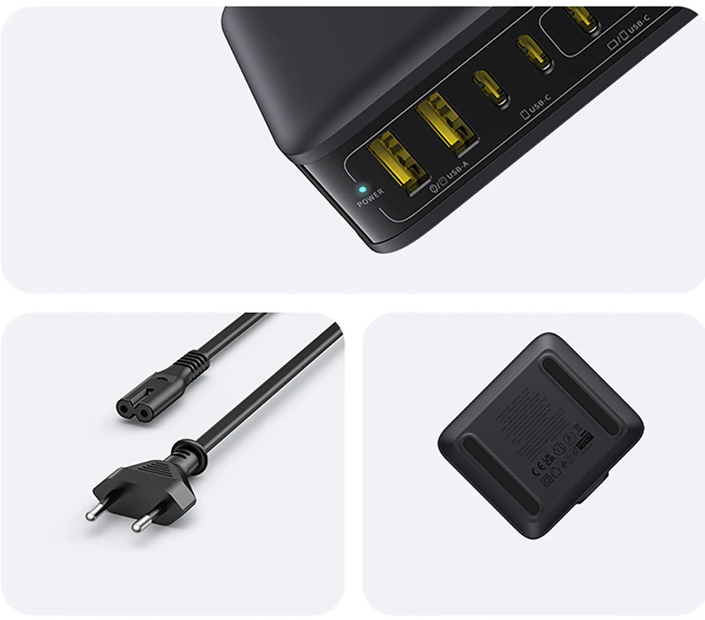 Baseus Įkrovimo stotelė EnerFill FH21 120W 2xUSB-A + 4xUSB-C 1.5m, juoda