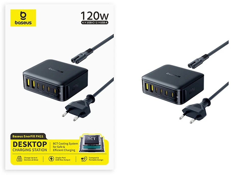 Baseus Įkrovimo stotelė EnerFill FH21 120W 2xUSB-A + 4xUSB-C 1.5m, juoda
