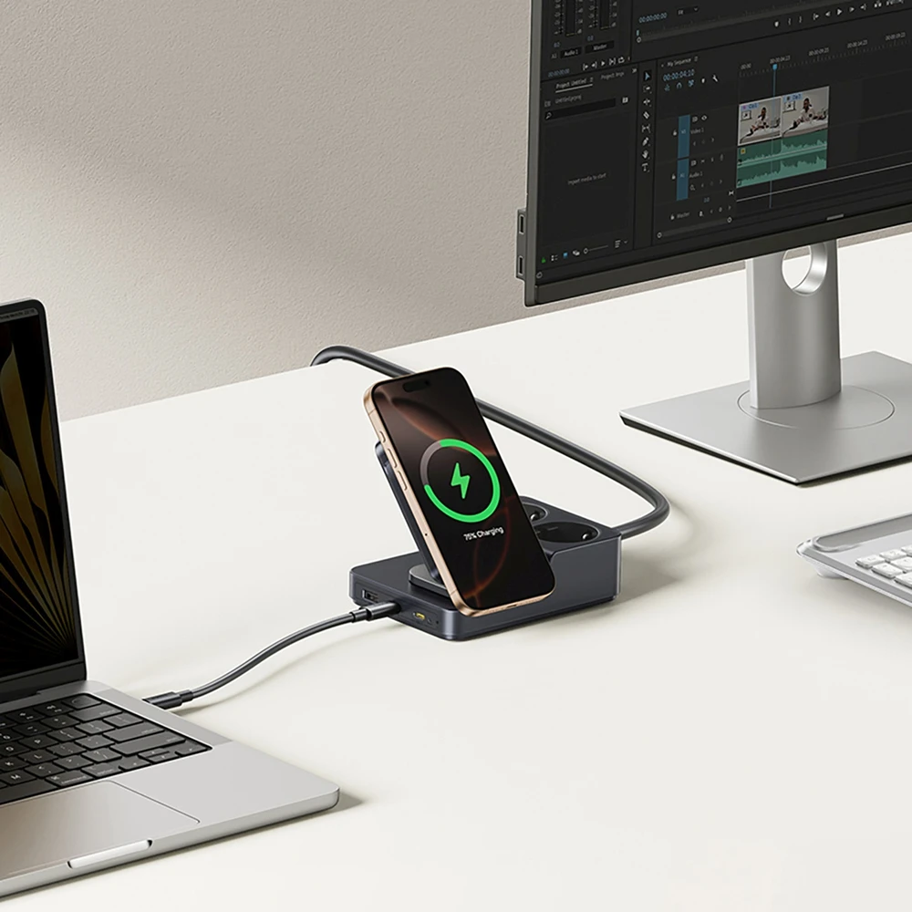 Baseus NOMOS ND11 67W 6-in-1 belaidžio įkrovimo stotelė su dviem AC lizdais - Juoda