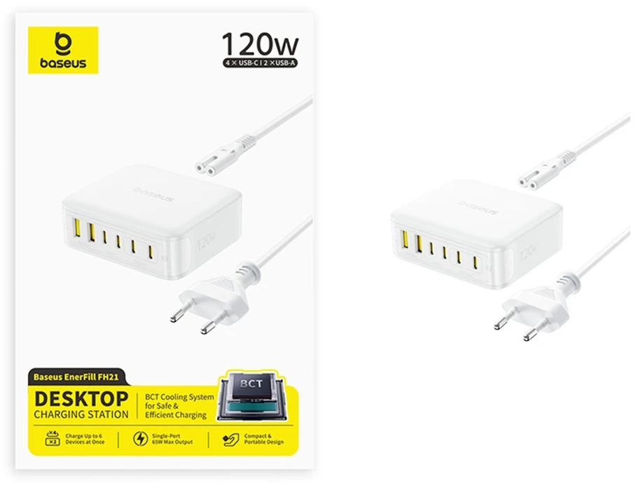 „Baseus EnerFill FH21“ 120 W įkrovimo stotelė, 4xUSB-C + 2xUSB-A - balta