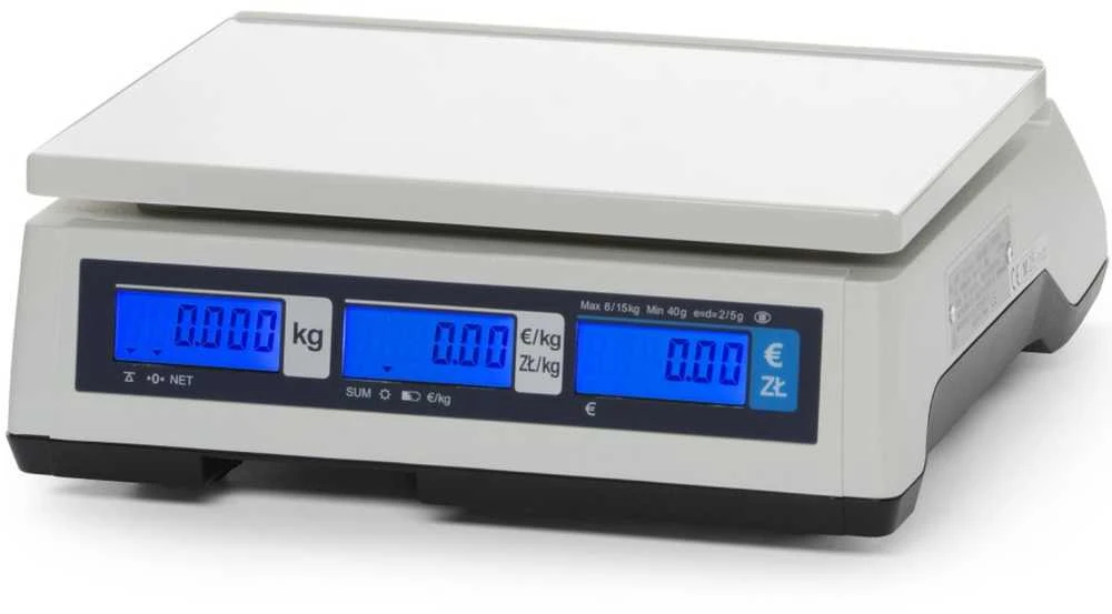 Virtuvinės svarstyklės CAS Svarstyklės apskaičiuojamos prekybos su legalizavimu iki 15 kg 290x209 mm
