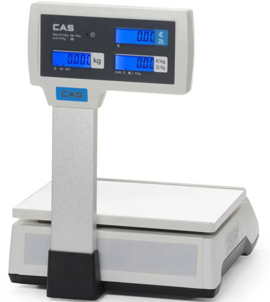 CAS Komercinės skaičiavimo svarstyklės su tinkamu naudoti prekyboje, strėle iki 15 kg, 290x209 mm