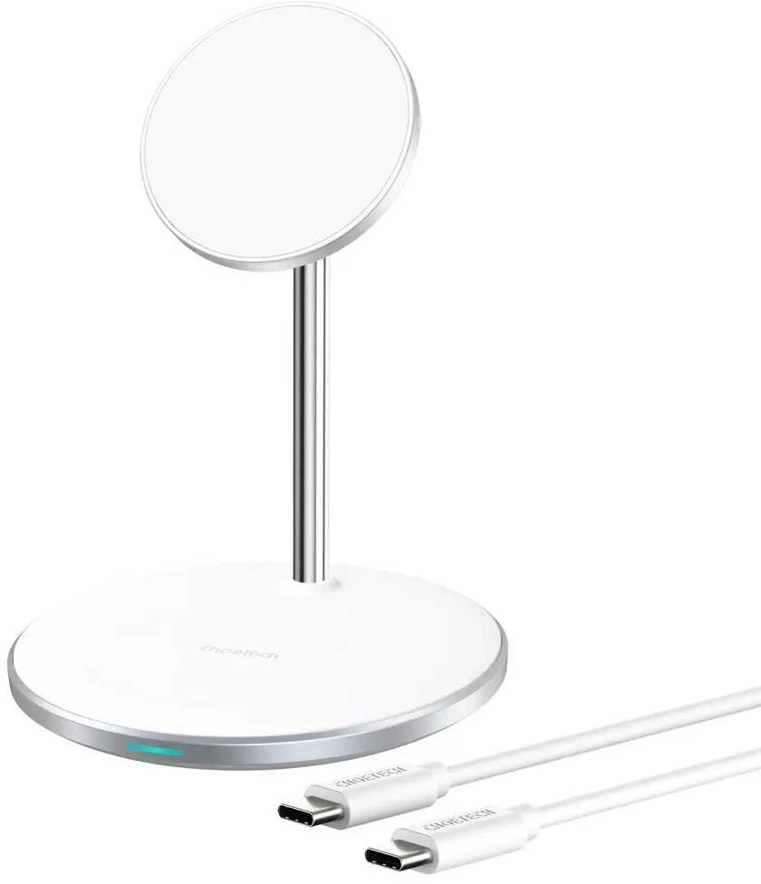 Belaidis įkroviklis CHOETECH, 15W, 2in1, magnetinis, baltas su stovu