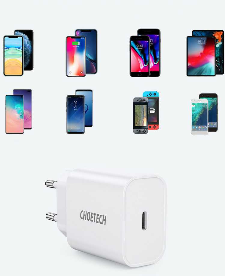 Choetech Q5004 EU USB-C tinklo įkroviklis, 20 W (baltas)