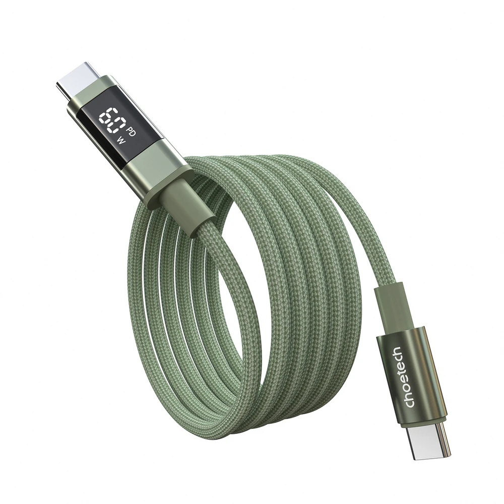 Choetech XCC-1068 PD 60W USB-C - USB-C Cable with Ekranas 1.2 m - Žalias
