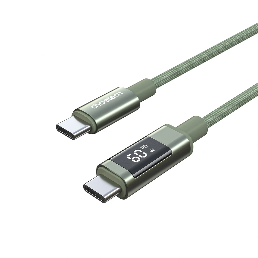 Choetech XCC-1068 PD 60W USB-C - USB-C Cable with Ekranas 1.2 m - Žalias