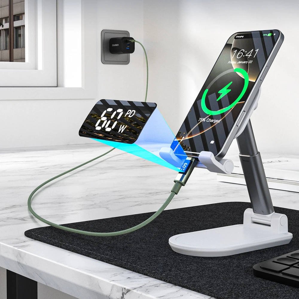 Choetech XCC-1068 PD 60W USB-C - USB-C Cable with Ekranas 1.2 m - Žalias