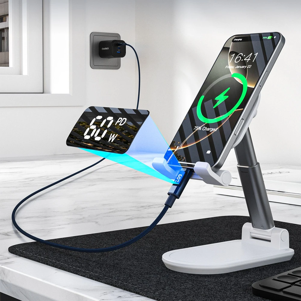 Choetech XCC-1068 PD 60W USB-C - USB-C Cable with Ekranas 1.2 m - Mėlyna