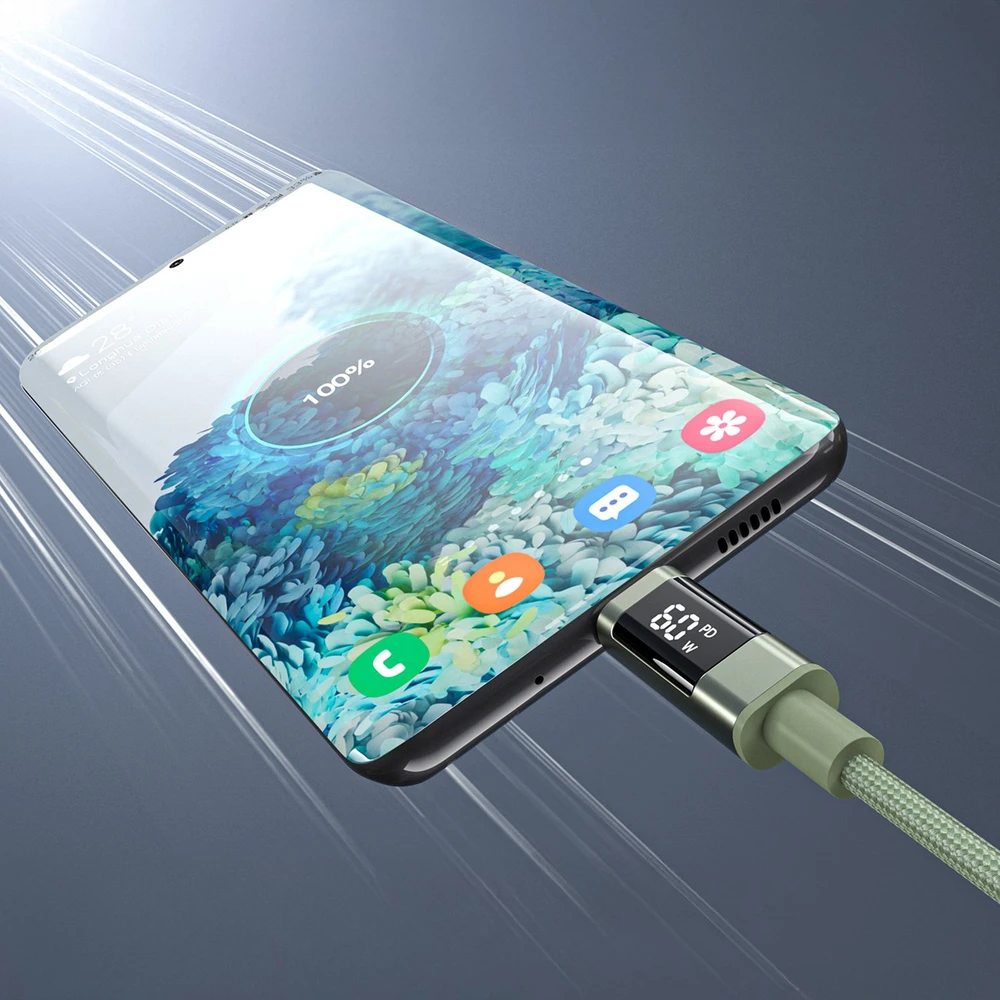 Choetech XCC-1068 PD 60W USB-C - USB-C Cable with Ekranas 1.2 m - Žalias