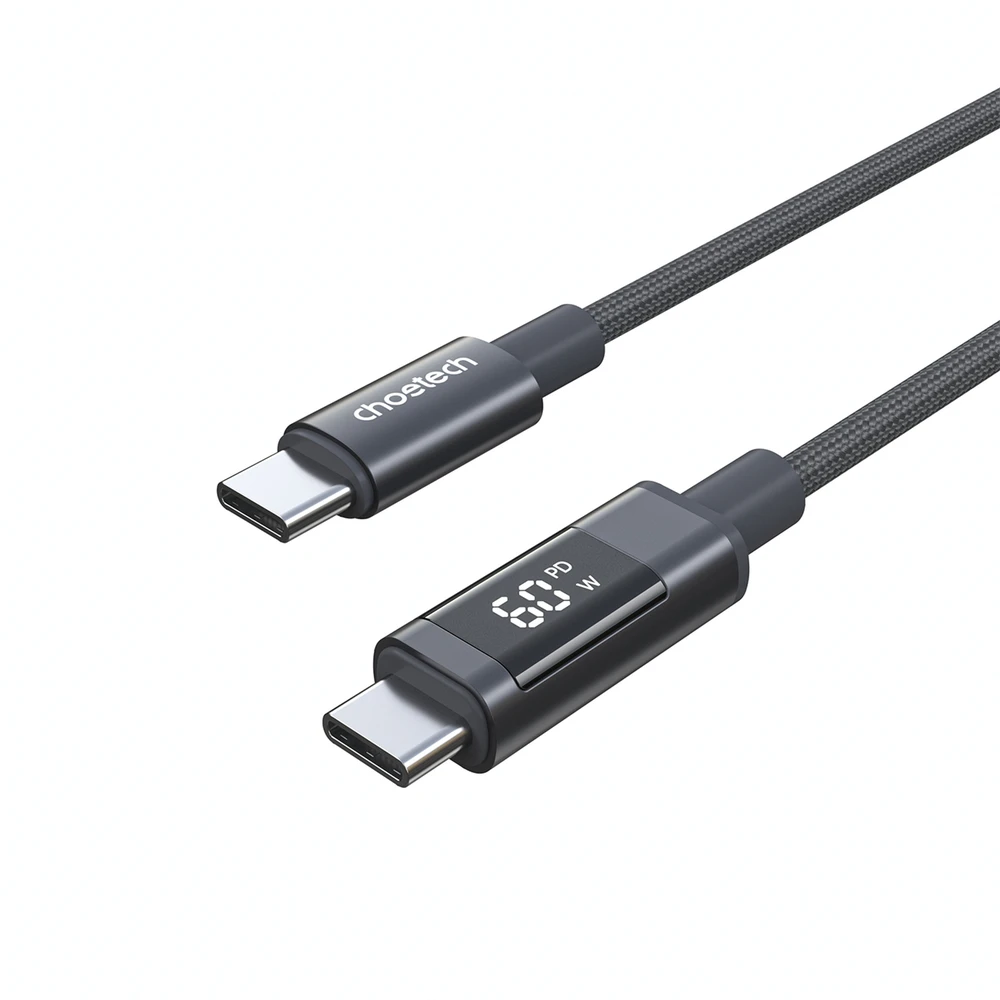 Choetech XCC-1068 PD 60W USB-C - USB-C Cable with Ekranas 1.2 m - Juodas