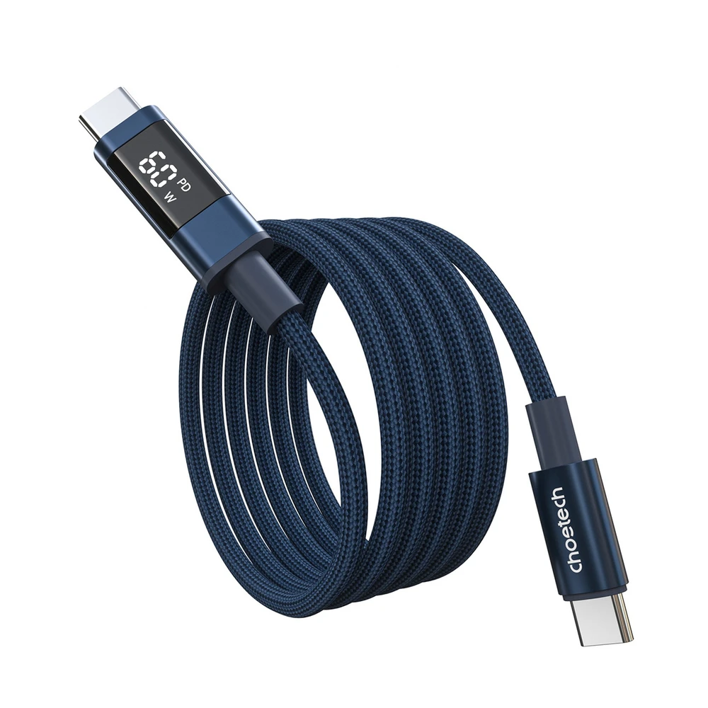 Choetech XCC-1068 PD 60W USB-C - USB-C Cable with Ekranas 1.2 m - Mėlyna