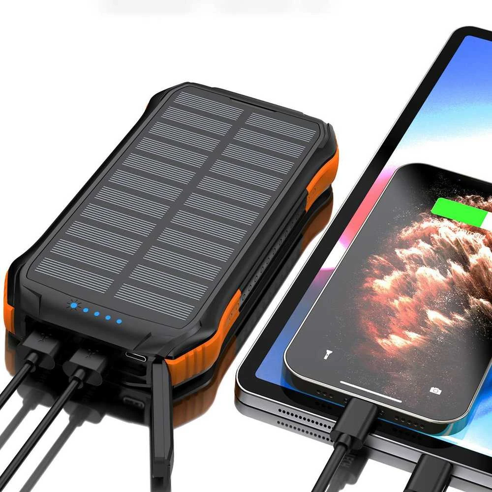 Choetech B659 Solar Power Bank su indukciniu įkrovimu 2x USB 10000mAh Qi 5W - juoda - oranžinė