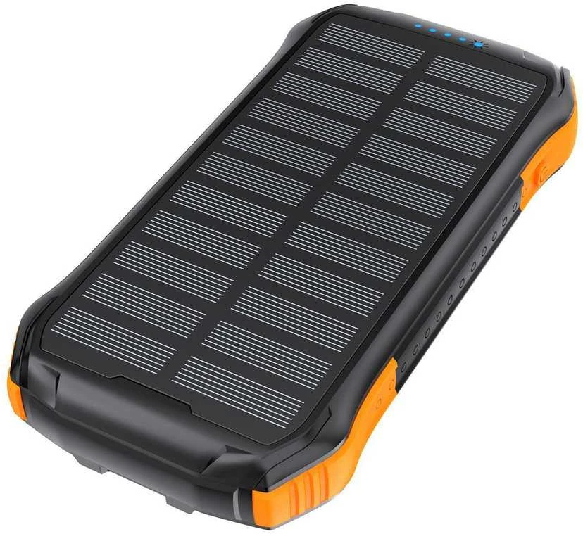 Choetech B659 Solar Power Bank su indukciniu įkrovimu 2x USB 10000mAh Qi 5W - juoda - oranžinė