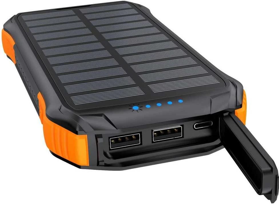 Choetech B659 Solar Power Bank su indukciniu įkrovimu 2x USB 10000mAh Qi 5W - juoda - oranžinė