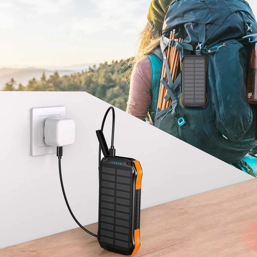 Choetech B567 saulės energijos blokas su indukciniu įkrovimu 3x USB 20000mAh 20W / QC 18W / Qi 10W (juodai oranžinė)