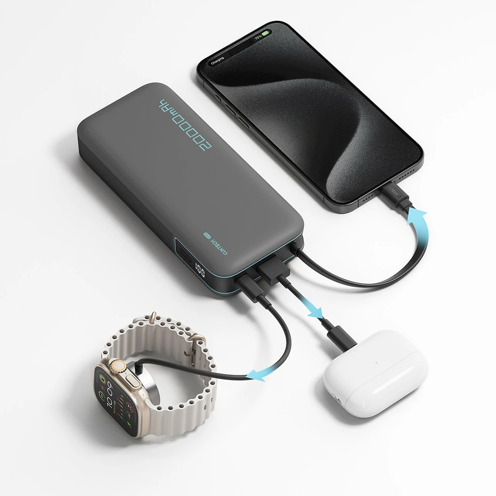 Cuktech CUKP200NGLLG 55W 20000mAh išorinė baterija su integruotu USB-C laidu - Baltas