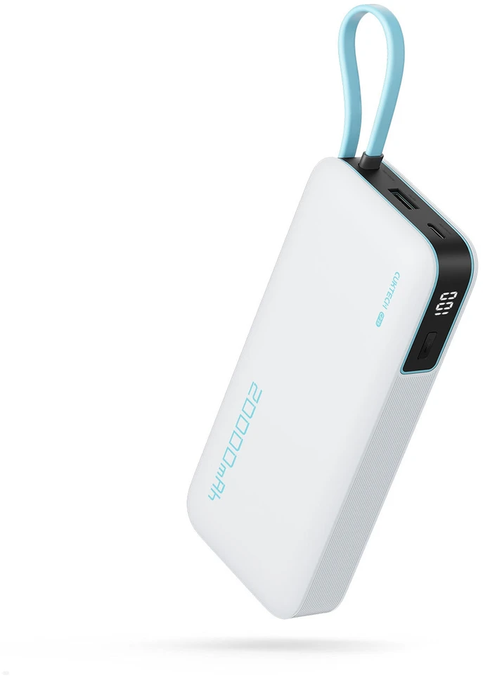 Cuktech CUKP200NGLLG 55W 20000mAh išorinė baterija su integruotu USB-C laidu - Baltas