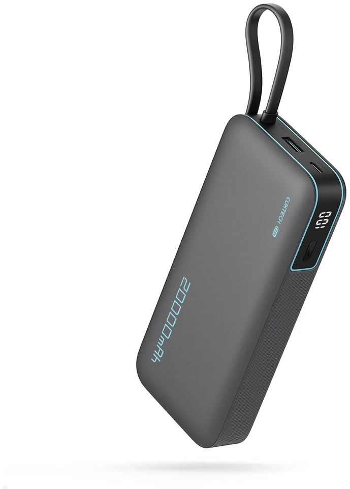 Cuktech CUKP200NGLDG 55W 20000mAh išorinė baterija su integruotu USB-C laidu – pilkos spalvos