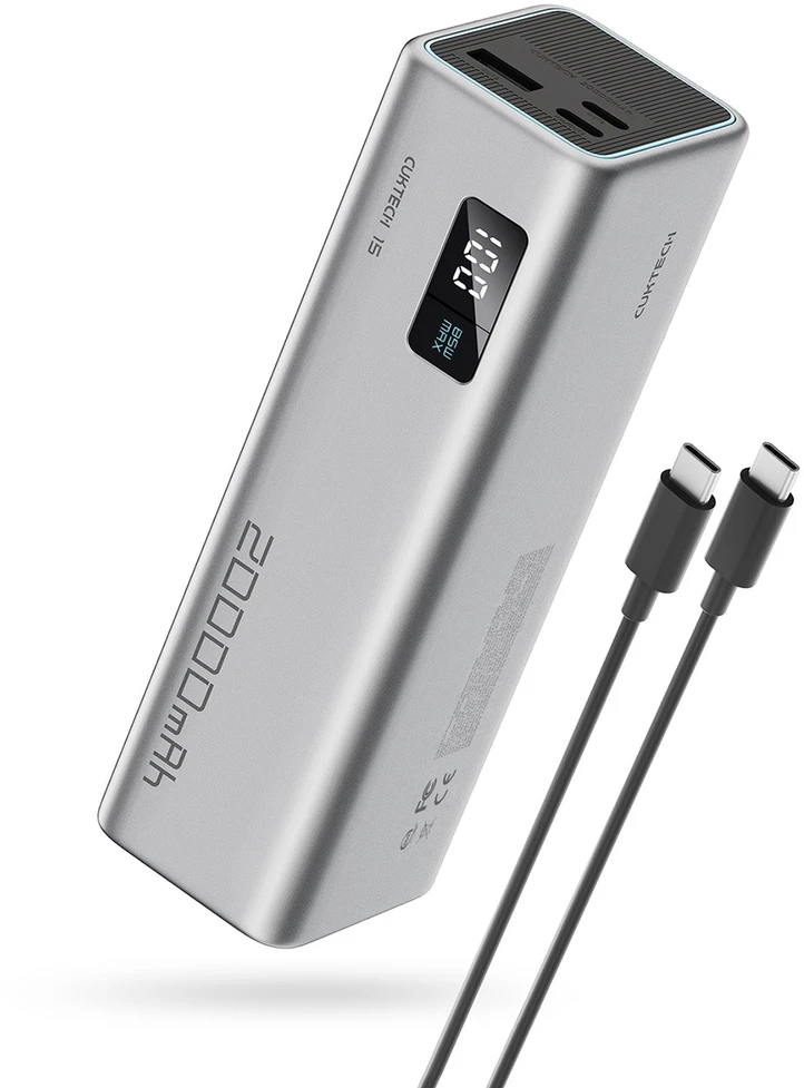 Išorinė baterija Cuktech CUKP200XGLGR 100W 20000mAh 2 x USB-C 1 x USB-A – pilkos spalvos