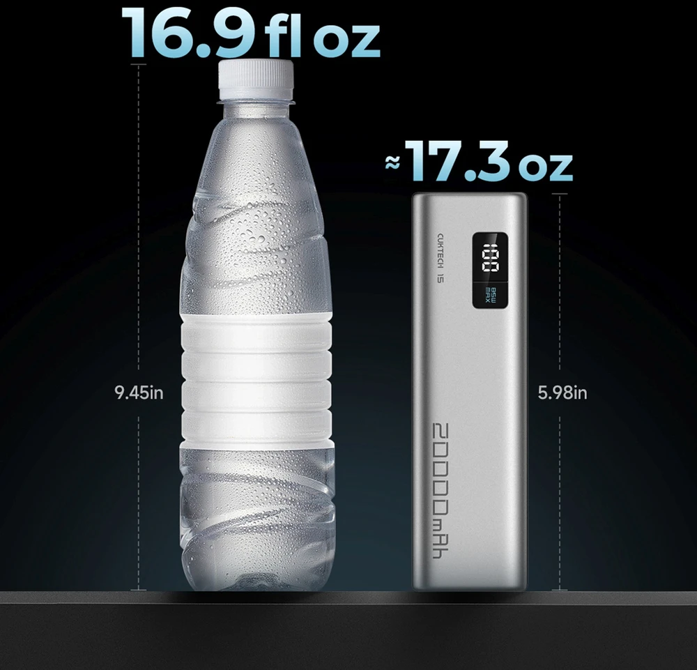 Išorinė baterija Cuktech CUKP200XGLGR 100W 20000mAh 2 x USB-C 1 x USB-A – pilkos spalvos