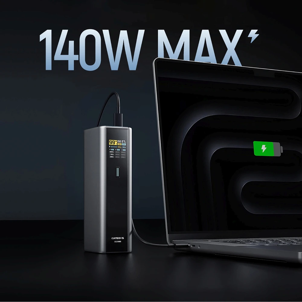 Powerbank Cuktech CKPB200UGLGR 210W 20000mAh 2 x USB-C 1 x USB-A – pilkos spalvos