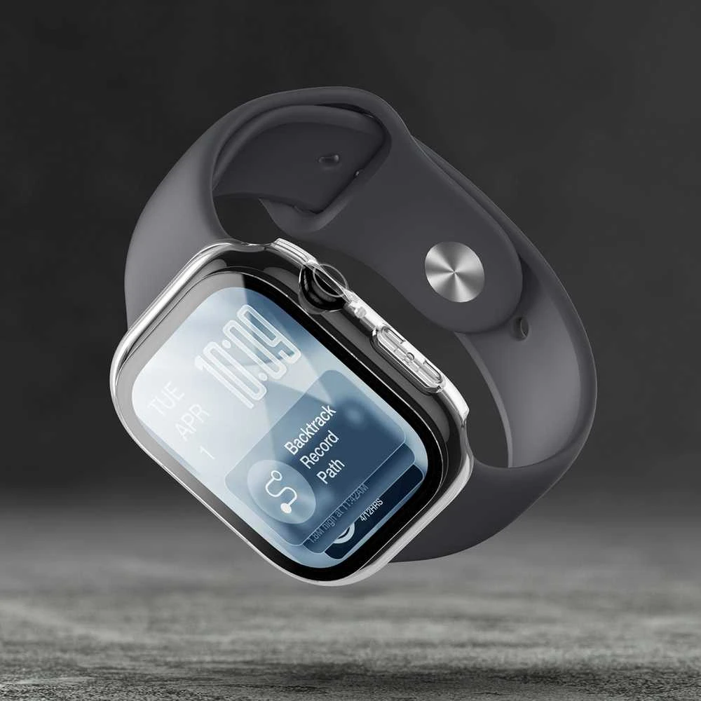 „AmazingThing Radix“ stiklinė ekrano apsauga su dėklu, skirtu „Apple Watch Series 11“ (42 mm), skaidri