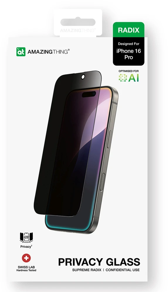 „AmazingThing Radix“ grūdintas apsauginis stiklas „iPhone 16 Pro“ telefonui