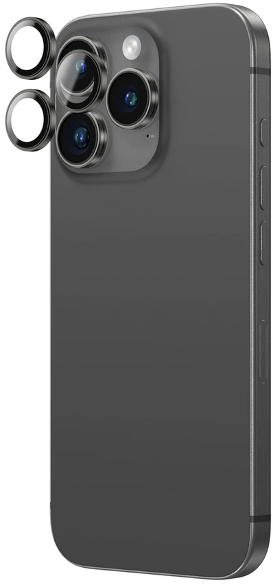 „AmazingThing AR“ aliuminio 3 objektyvų stiklas su kameros objektyvo rėmeliu, skirtas „iPhone 16 Pro / 16 Pro Max“ - Juodas