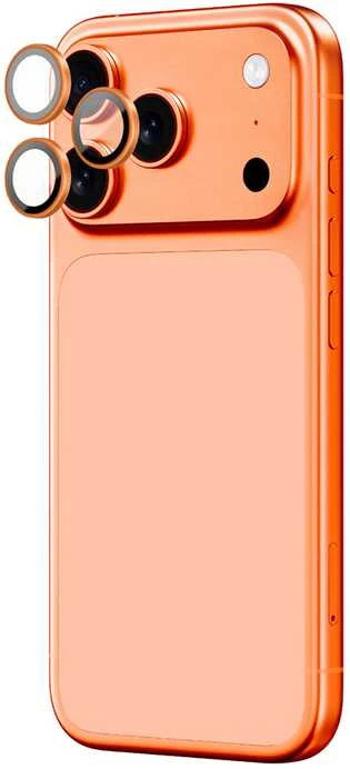 „AmazingThing AR Sapphire“ kameros objektyvo stiklas, skirtas „iPhone 17 Pro / Pro Max“ – su oranžiniu rėmeliu