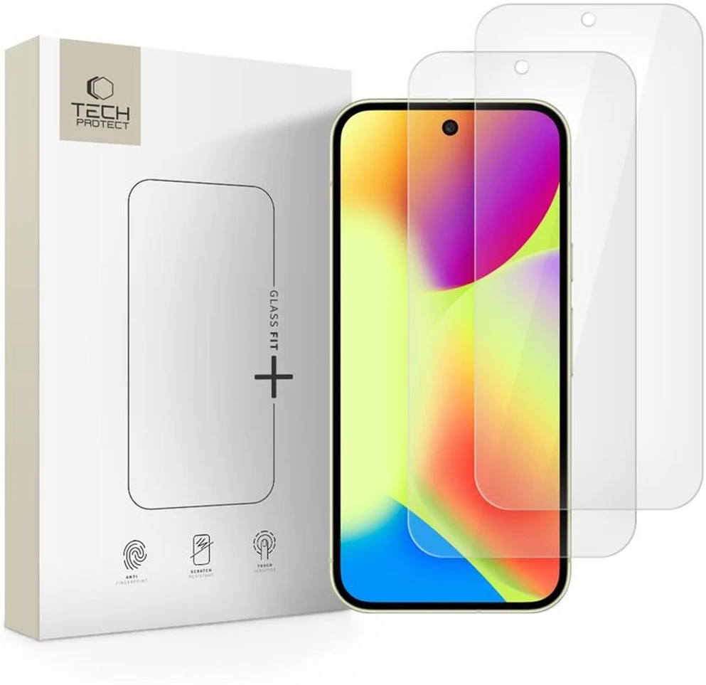„Tech-Protect Glass Fit+“ 2 grūdinto stiklo pakuotė, skirta „Google Pixel 9 / 9 Pro / 10 / 10 Pro“ – skaidri