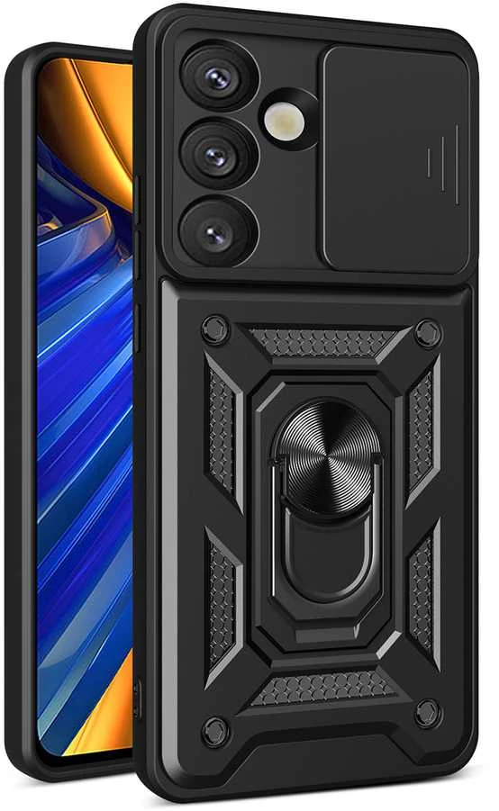 Hybrid Armor Camshield dėklas su Stand and Camera dėklas skirtas Realme GT 7 Pro 5G – juodos spalvos