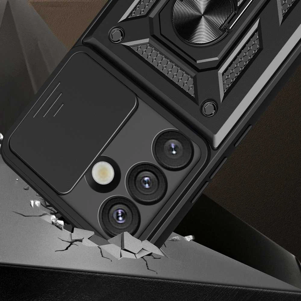 Hurtel Hybrid Armor Camshield su Stand and Camera dėklas skirtas Samsung Galaxy S25 Edge – juodos spalvos