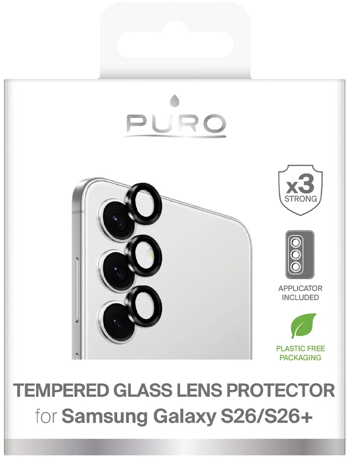Puro apsauginis stiklas skirtas the rear camera skirtas Samsung Galaxy S26/S26 Plus – with a juodas frame