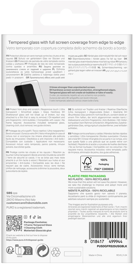 Apsauginis stiklas Puro Frame Apsauginis stiklas su juodu rėmeliu Samsung Galaxy S25 Ultra