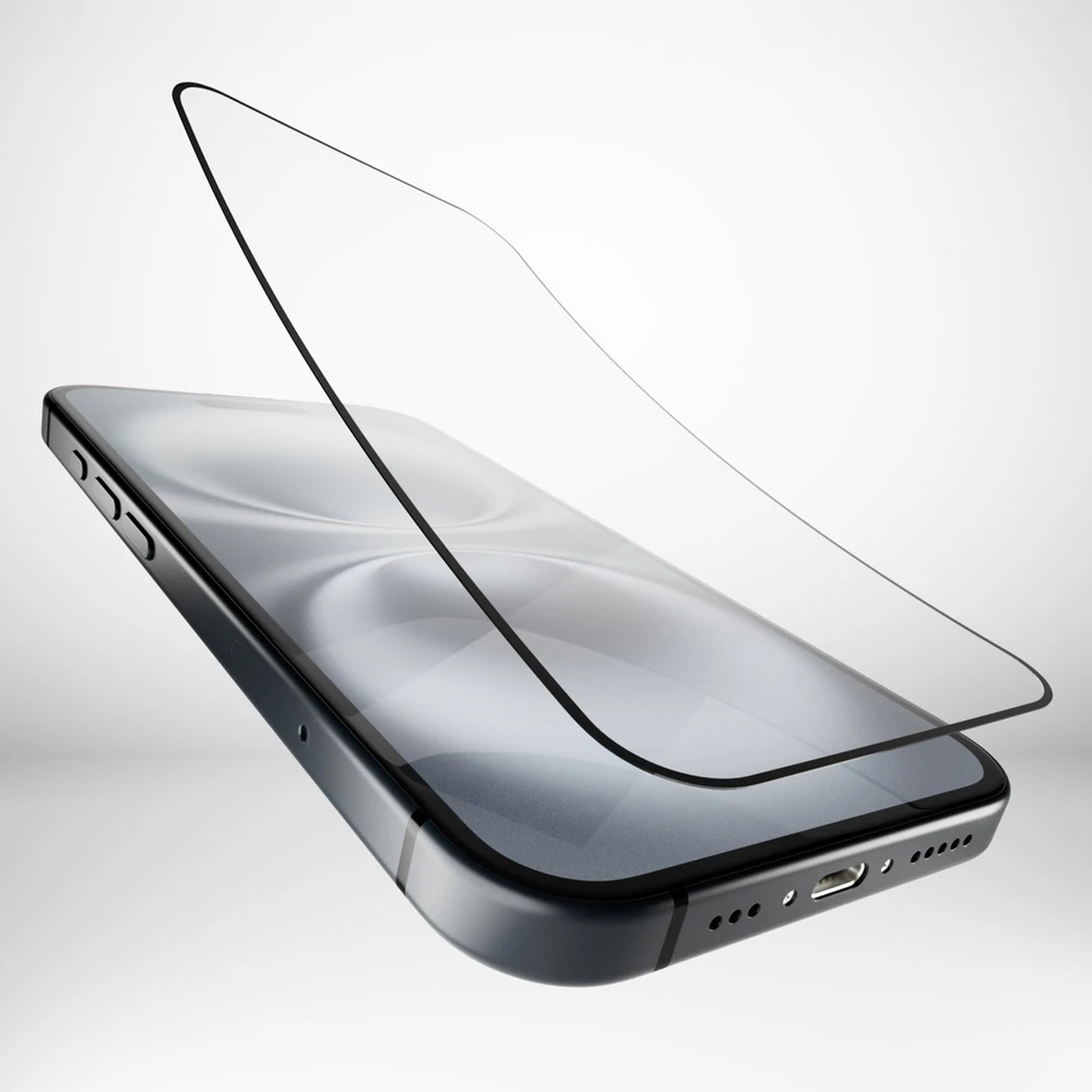 Hibridinė ekrano apsauga Puro Flexible Glass D3O su juodu rėmeliu Apple iPhone 16 Plus / iPhone 15 Pro Max / iPhone 15 Plus