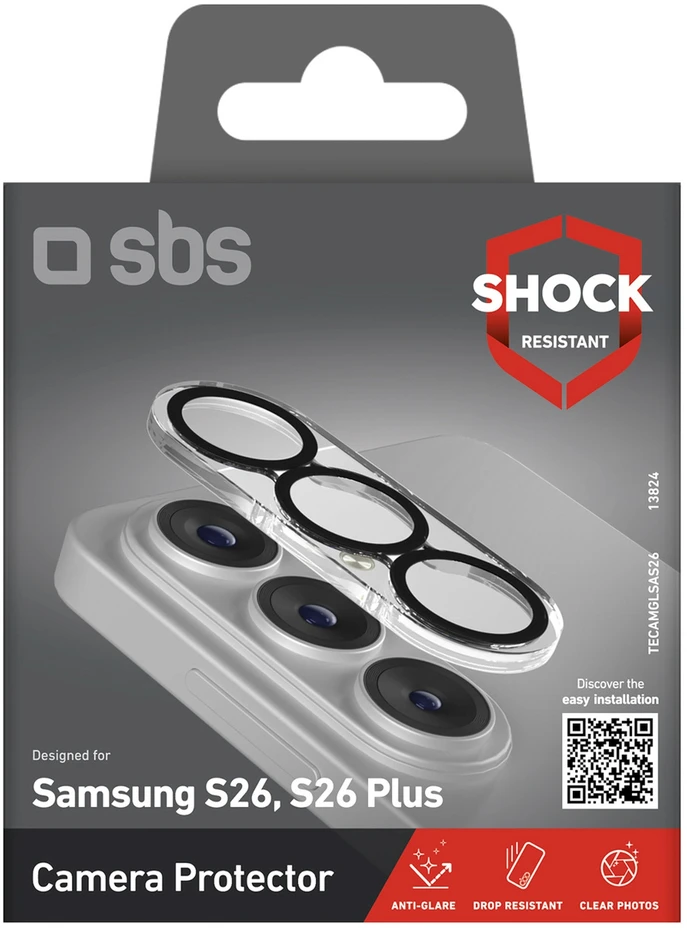 SBS rear camera protective glass skirtas Samsung Galaxy S26 – with juodas frame