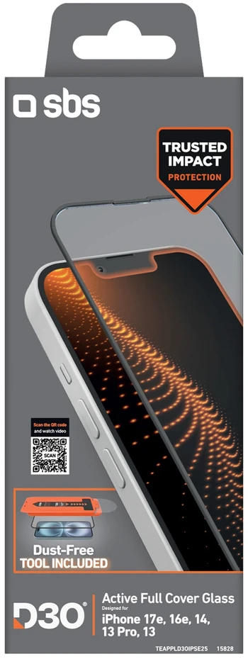 SBS D3O grūdintas stiklas iPhone 13/13 Pro/14/16e/17e su aplikatoriumi