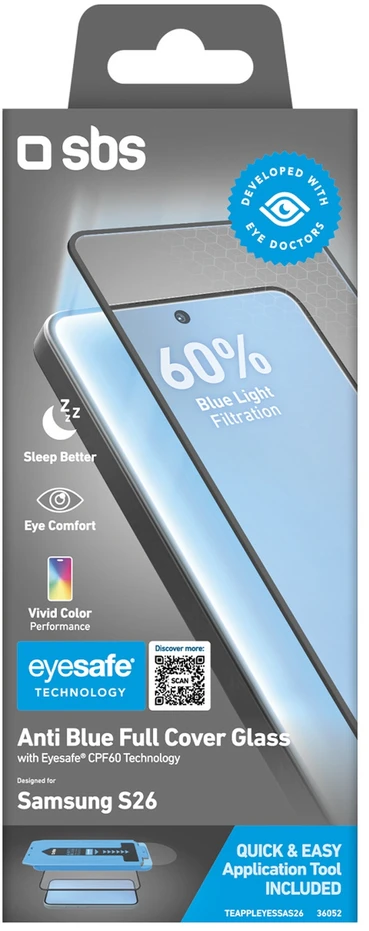 SBS Eyesafe grūdintas stiklas su aplikatoriumi, skirtas „Samsung Galaxy S26“