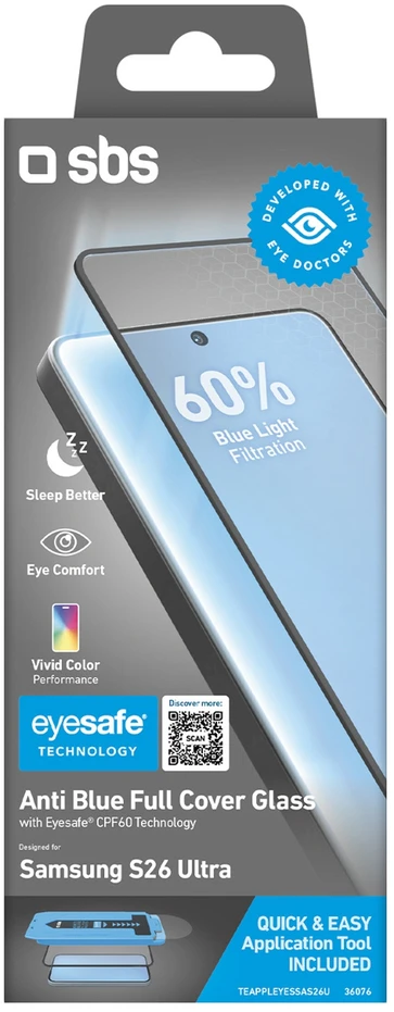SBS Eyesafe grūdintas stiklas su aplikatoriumi, skirtas „Samsung Galaxy S26 Ultra“.