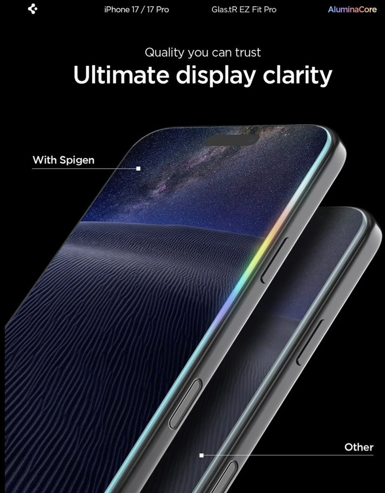 Spigen Glas.TR EZ Fit Pro Apsauginis stiklas skirtas Apple iPhone 16 Pro / 17 / 17 Pro – Transparent