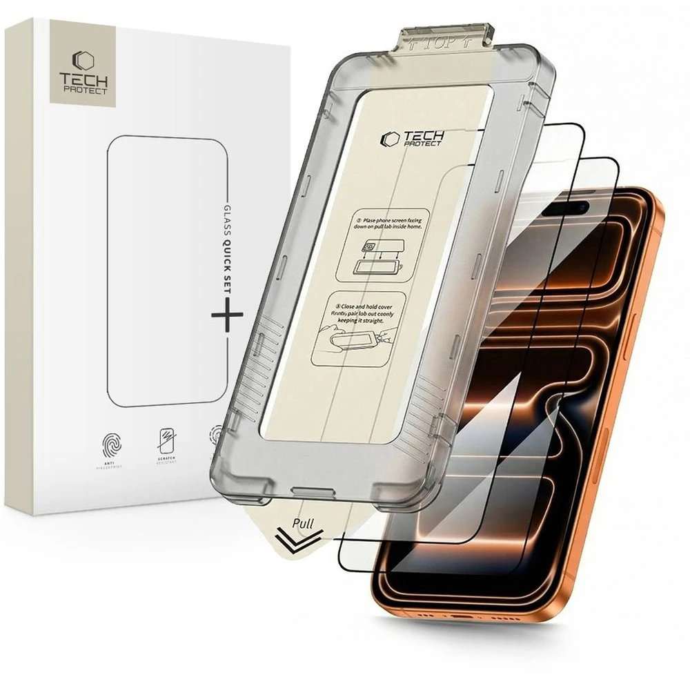 „Tech-Protect Quick Set+“ 2 grūdinto stiklo pakuotė, skirta „iPhone 17 Pro“ - juodas