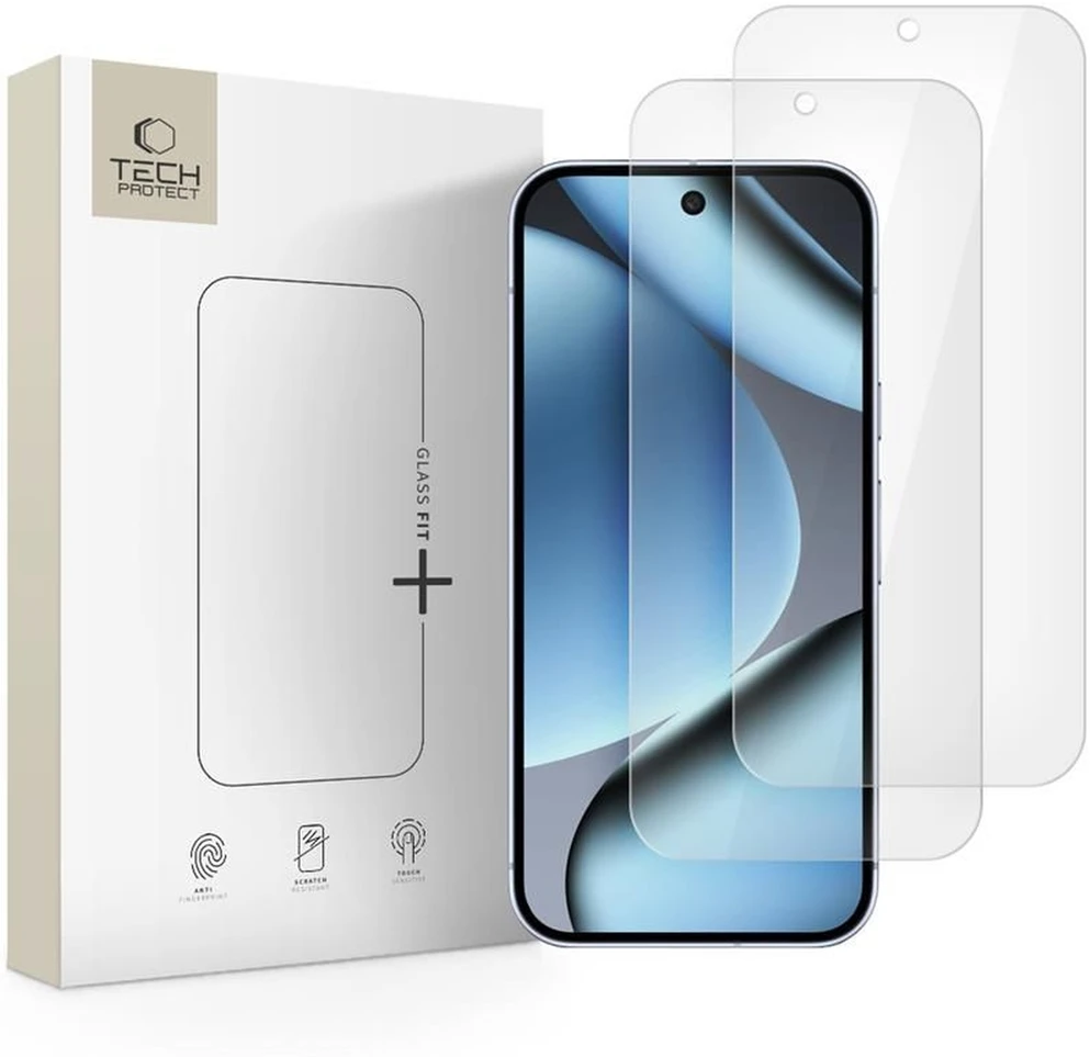 „Tech-Protect Glass Fit+“ 2 grūdinto stiklo pakuotė, skirta „Google Pixel 9 Pro XL / 10 Pro XL“ – skaidri.