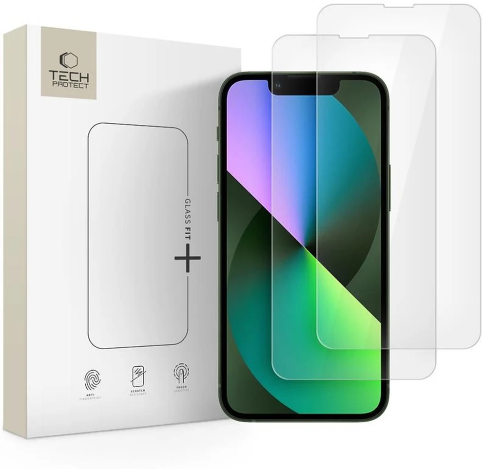 „Tech-Protect Glass Fit+“ 2 grūdintų stiklų pakuotė, skirta „iPhone 13 mini“ – permatoma
