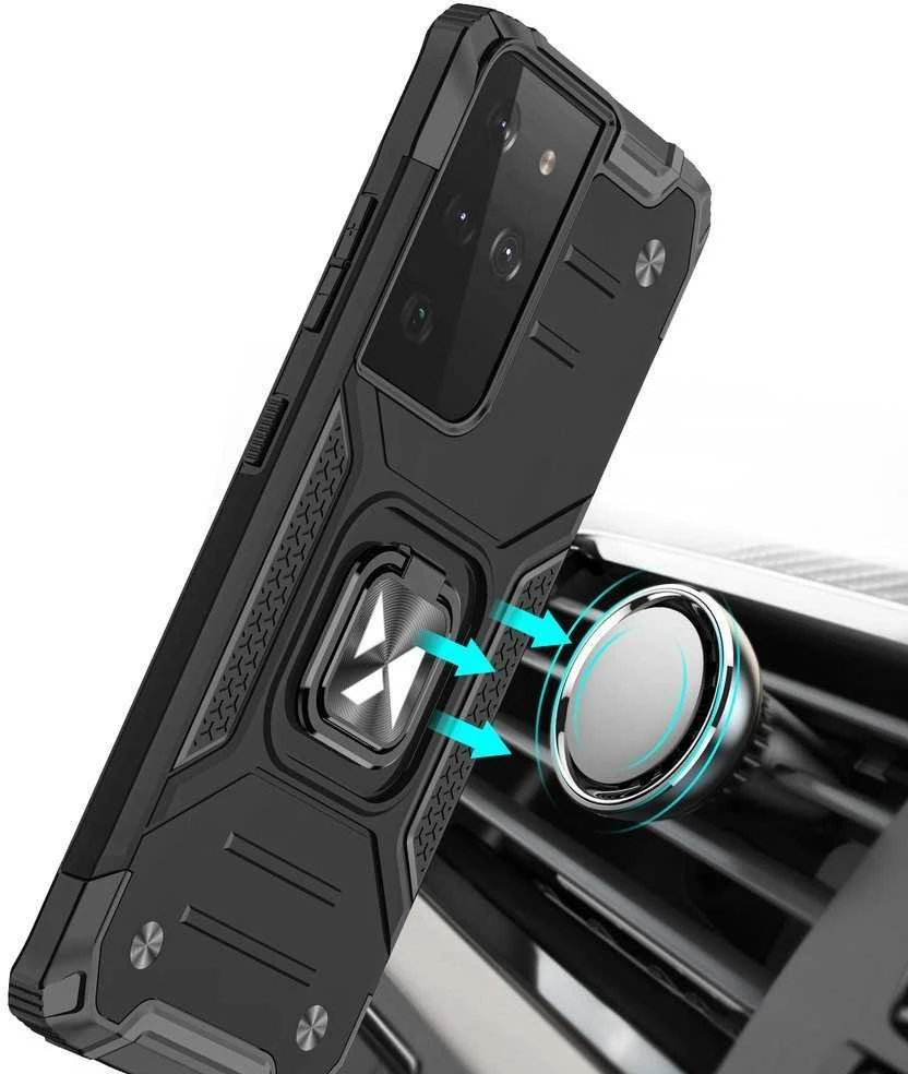 Wozinsky Ring Armor tvirtas hibridinis dėklas + magnetinis laikiklis skirtas Samsung Galaxy S22 Ultra, mėlynas