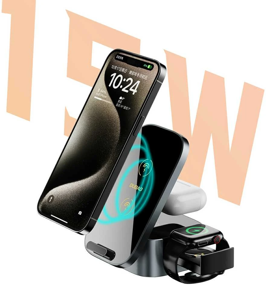 Dudao A11Pro+ 15W 3in1 belaidis įkroviklis skirtas Phone/Išmanusis laikrodis/Headphones – juodos spalvos