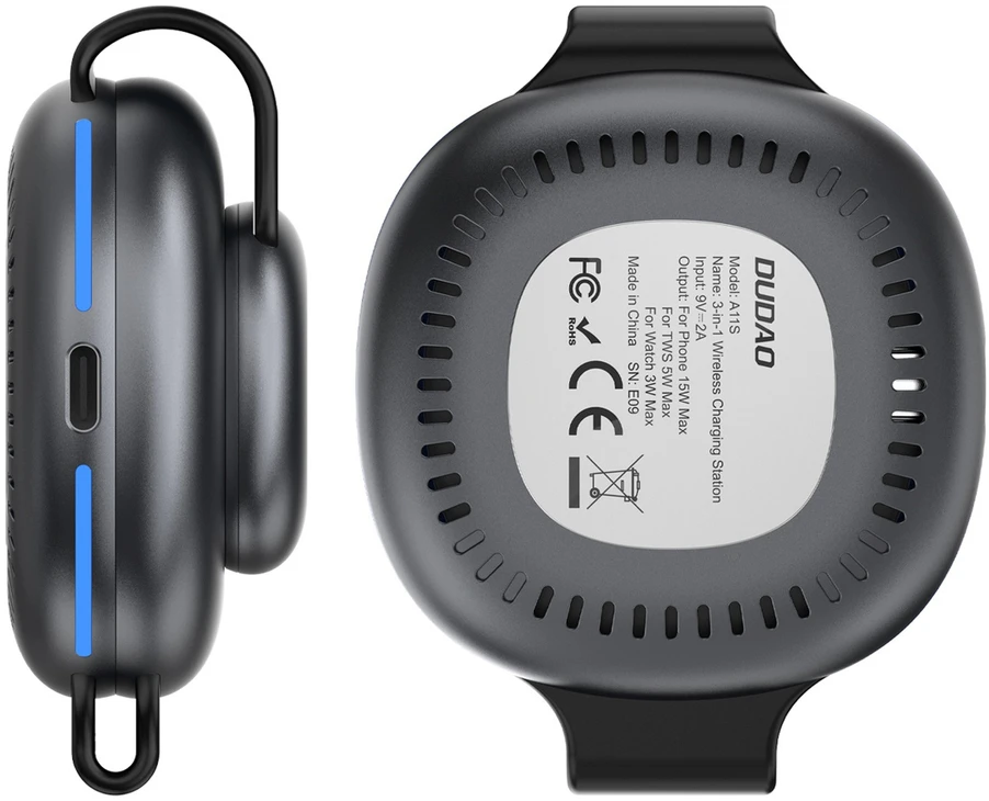 Dudao A11S 3-in-1 Wireless Charger Compatible with MagSafe Išmanusis telefonas Išmanusis laikrodis Headphones - Juodas