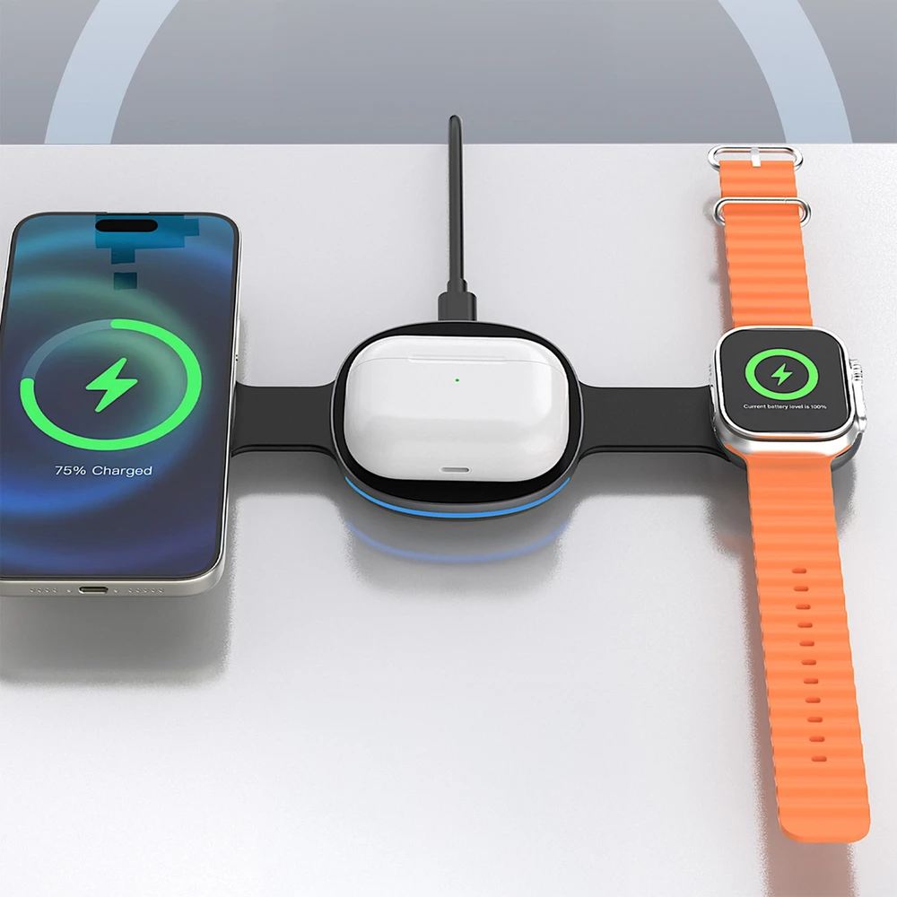 Dudao A11S 3-in-1 Wireless Charger Compatible with MagSafe Išmanusis telefonas Išmanusis laikrodis Headphones - Juodas